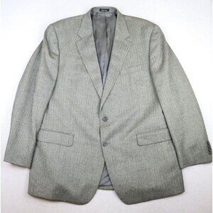 CHAPS - MEN'S BEIGE & BLACK 100% WOOL HERRINGBONE BLAZER JACKET SPORT COAT - 48L